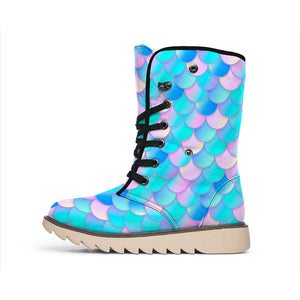 Pink Teal Mermaid Scales Pattern Print Winter Boots