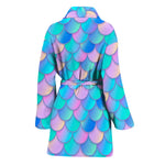 Pink Teal Mermaid Scales Pattern Print Women's Bathrobe