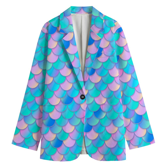 Pink Teal Mermaid Scales Pattern Print Women's Blazer