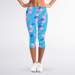 Pink Teal Mermaid Scales Pattern Print Women's Capri Leggings