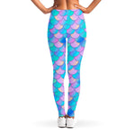 Pink Teal Mermaid Scales Pattern Print Women's Leggings