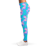 Pink Teal Mermaid Scales Pattern Print Women's Leggings