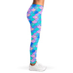 Pink Teal Mermaid Scales Pattern Print Women's Leggings