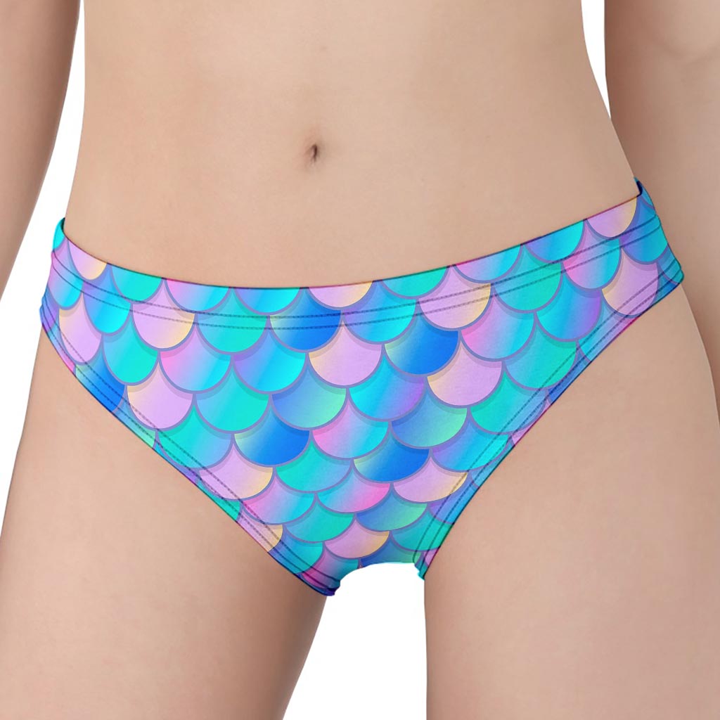 Pink Teal Mermaid Scales Pattern Print Women's Panties