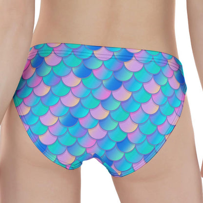 Pink Teal Mermaid Scales Pattern Print Women's Panties