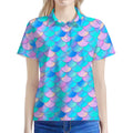 Pink Teal Mermaid Scales Pattern Print Women's Polo Shirt