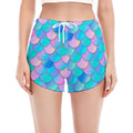 Pink Teal Mermaid Scales Pattern Print Women's Split Running Shorts
