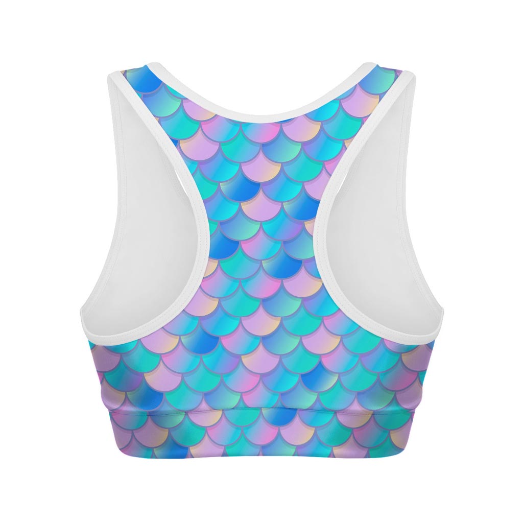 Pink Teal Mermaid Scales Pattern Print Women's Sports Bra