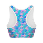 Pink Teal Mermaid Scales Pattern Print Women's Sports Bra