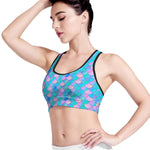 Pink Teal Mermaid Scales Pattern Print Women's Sports Bra