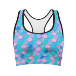 Pink Teal Mermaid Scales Pattern Print Women's Sports Bra