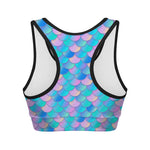 Pink Teal Mermaid Scales Pattern Print Women's Sports Bra