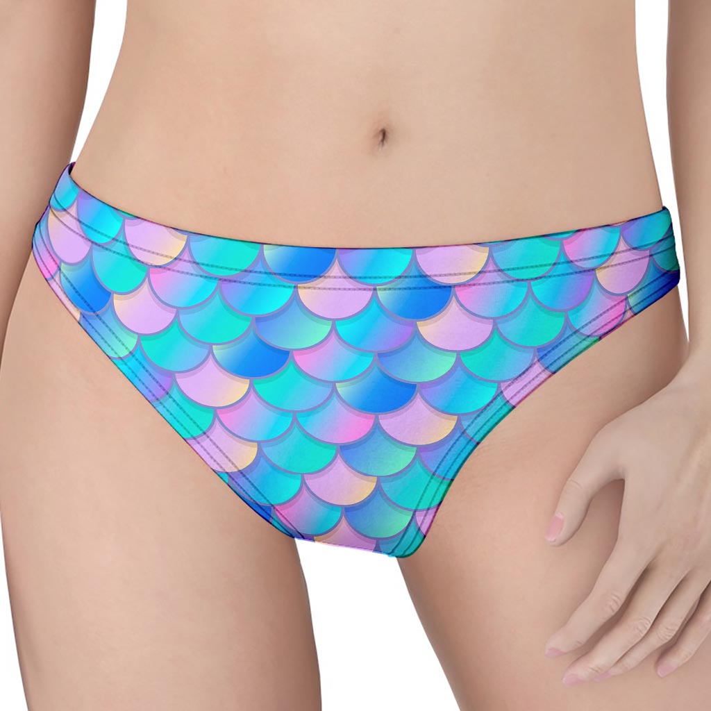 Pink Teal Mermaid Scales Pattern Print Women's Thong