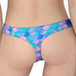 Pink Teal Mermaid Scales Pattern Print Women's Thong