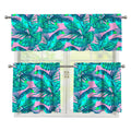 Pink Teal Tropical Leaf Pattern Print 3 Piece Kitchen Curtains