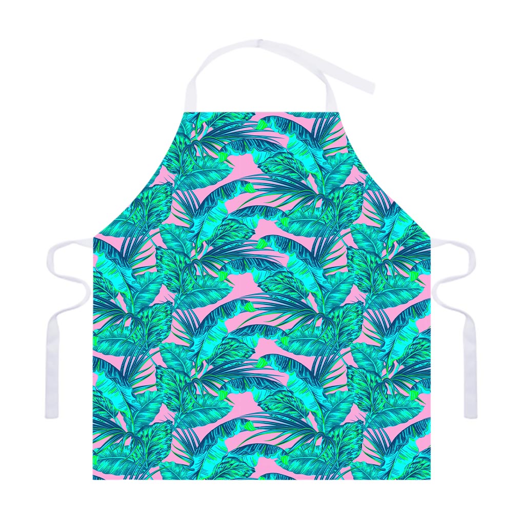 Pink Teal Tropical Leaf Pattern Print Adjustable Apron