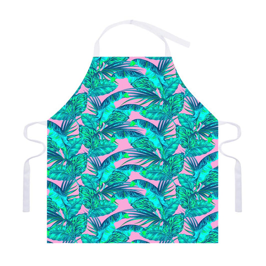 Pink Teal Tropical Leaf Pattern Print Adjustable Apron