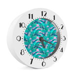 Pink Teal Tropical Leaf Pattern Print Alarm Clock