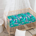 Pink Teal Tropical Leaf Pattern Print Baby Crib Sheet