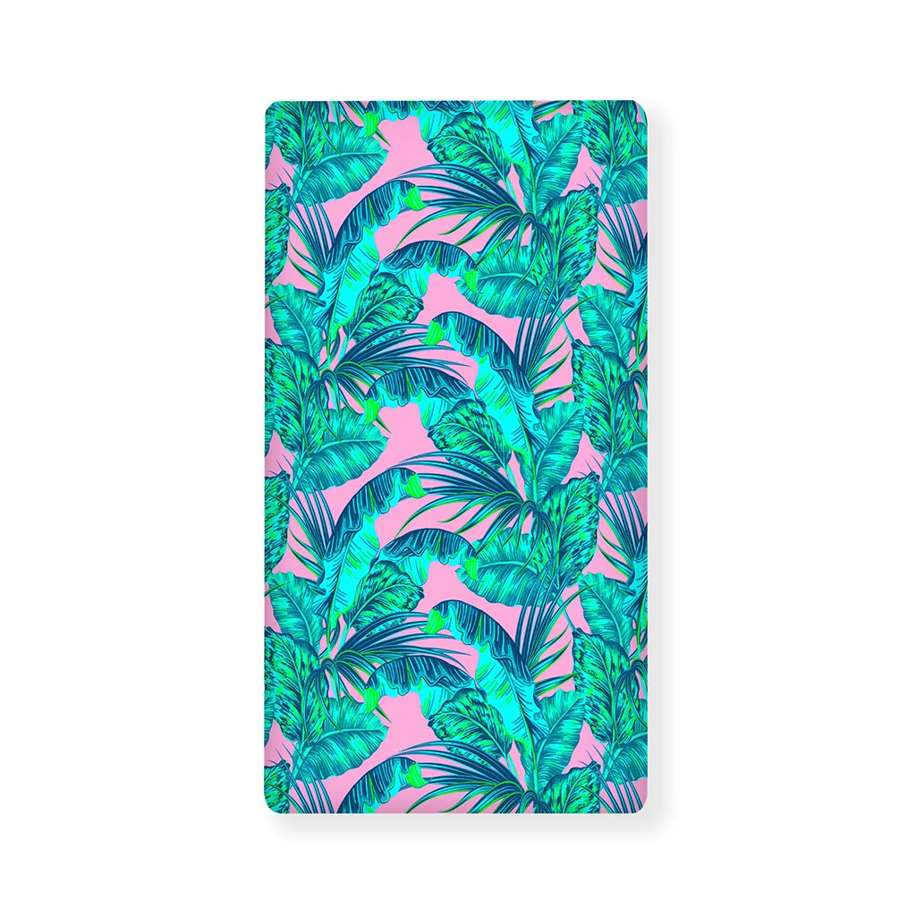 Pink Teal Tropical Leaf Pattern Print Baby Crib Sheet