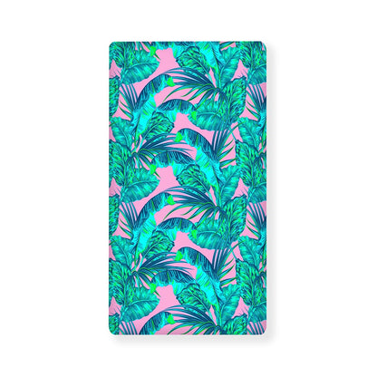 Pink Teal Tropical Leaf Pattern Print Baby Crib Sheet