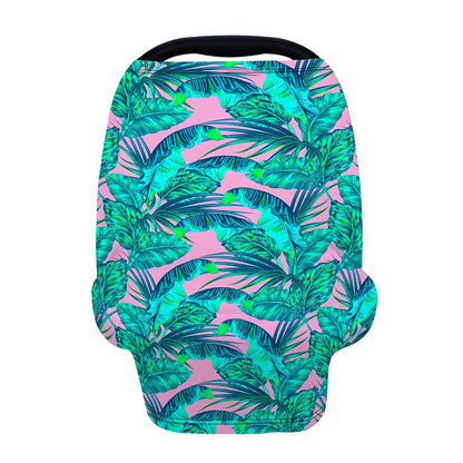 Pink Teal Tropical Leaf Pattern Print Baby Seat Cover