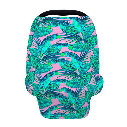 Pink Teal Tropical Leaf Pattern Print Baby Seat Cover