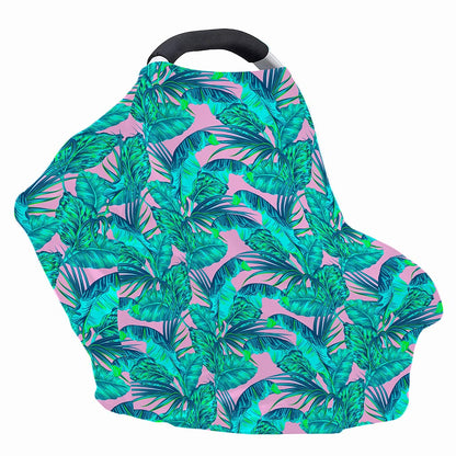 Pink Teal Tropical Leaf Pattern Print Baby Seat Cover