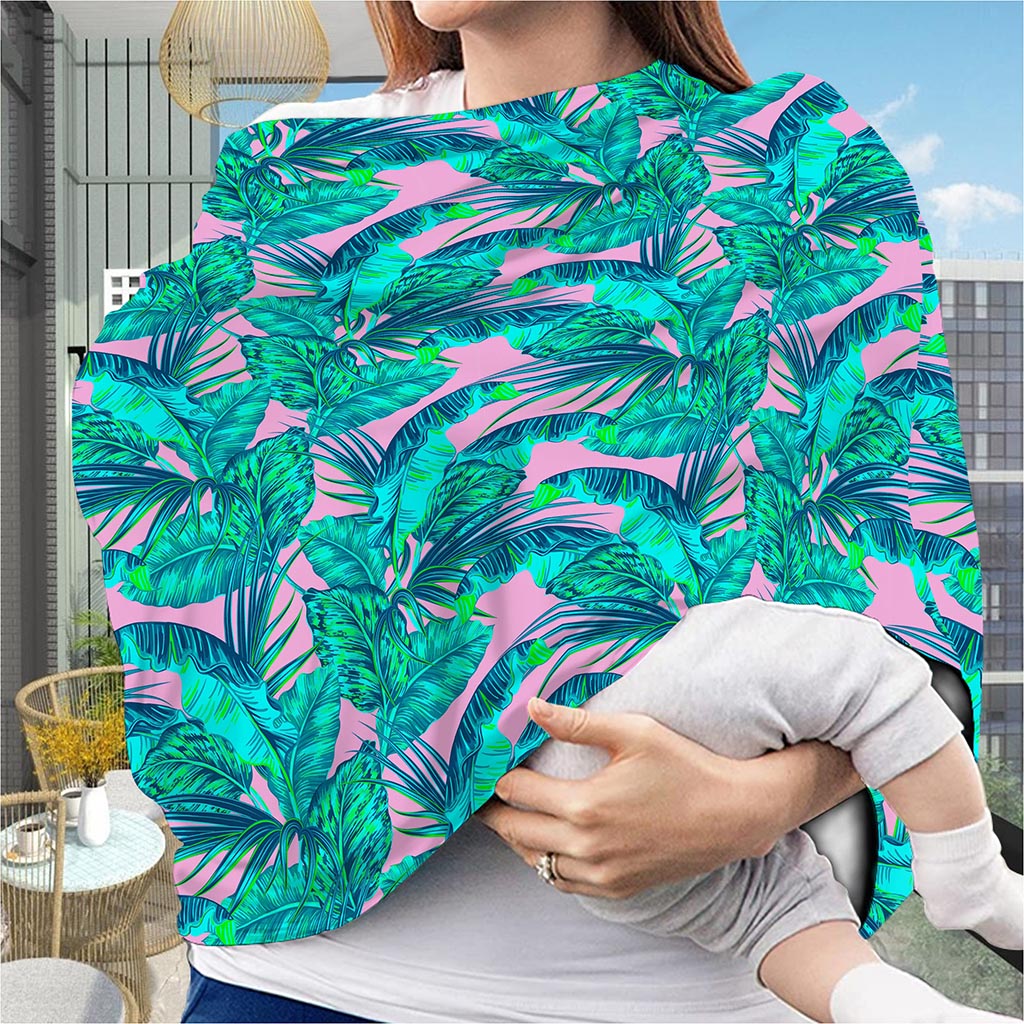 Pink Teal Tropical Leaf Pattern Print Baby Seat Cover