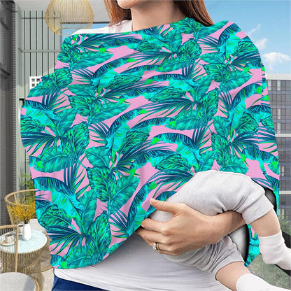 Pink Teal Tropical Leaf Pattern Print Baby Seat Cover