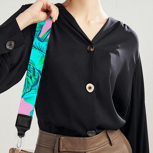 Pink Teal Tropical Leaf Pattern Print Bag Strap
