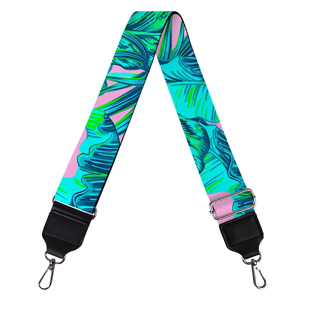 Pink Teal Tropical Leaf Pattern Print Bag Strap
