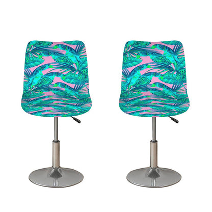 Pink Teal Tropical Leaf Pattern Print Bar Stool Covers