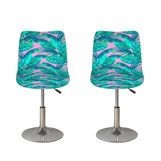 Pink Teal Tropical Leaf Pattern Print Bar Stool Covers