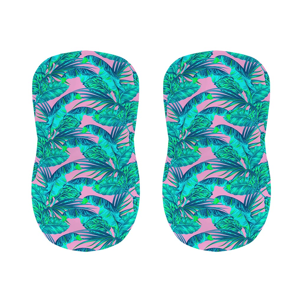 Pink Teal Tropical Leaf Pattern Print Bar Stool Covers