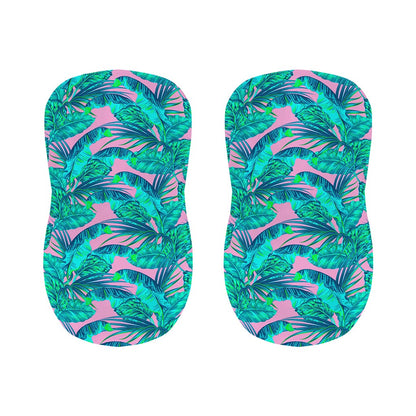 Pink Teal Tropical Leaf Pattern Print Bar Stool Covers