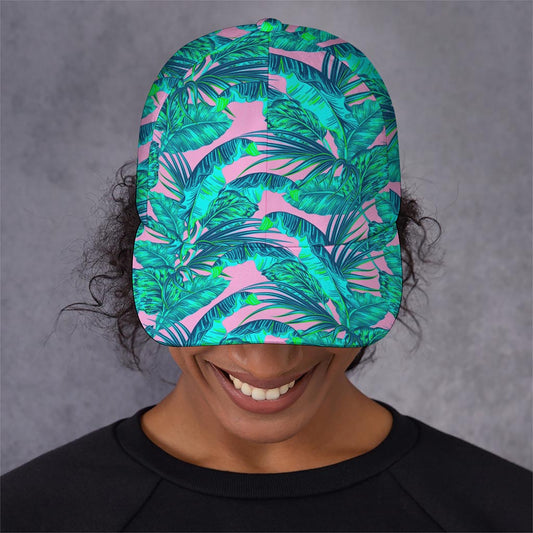 Pink Teal Tropical Leaf Pattern Print Baseball Cap