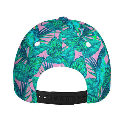 Pink Teal Tropical Leaf Pattern Print Baseball Cap