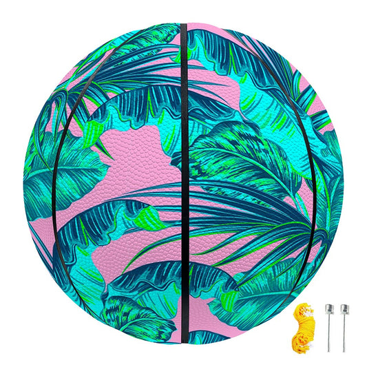 Pink Teal Tropical Leaf Pattern Print Basketball