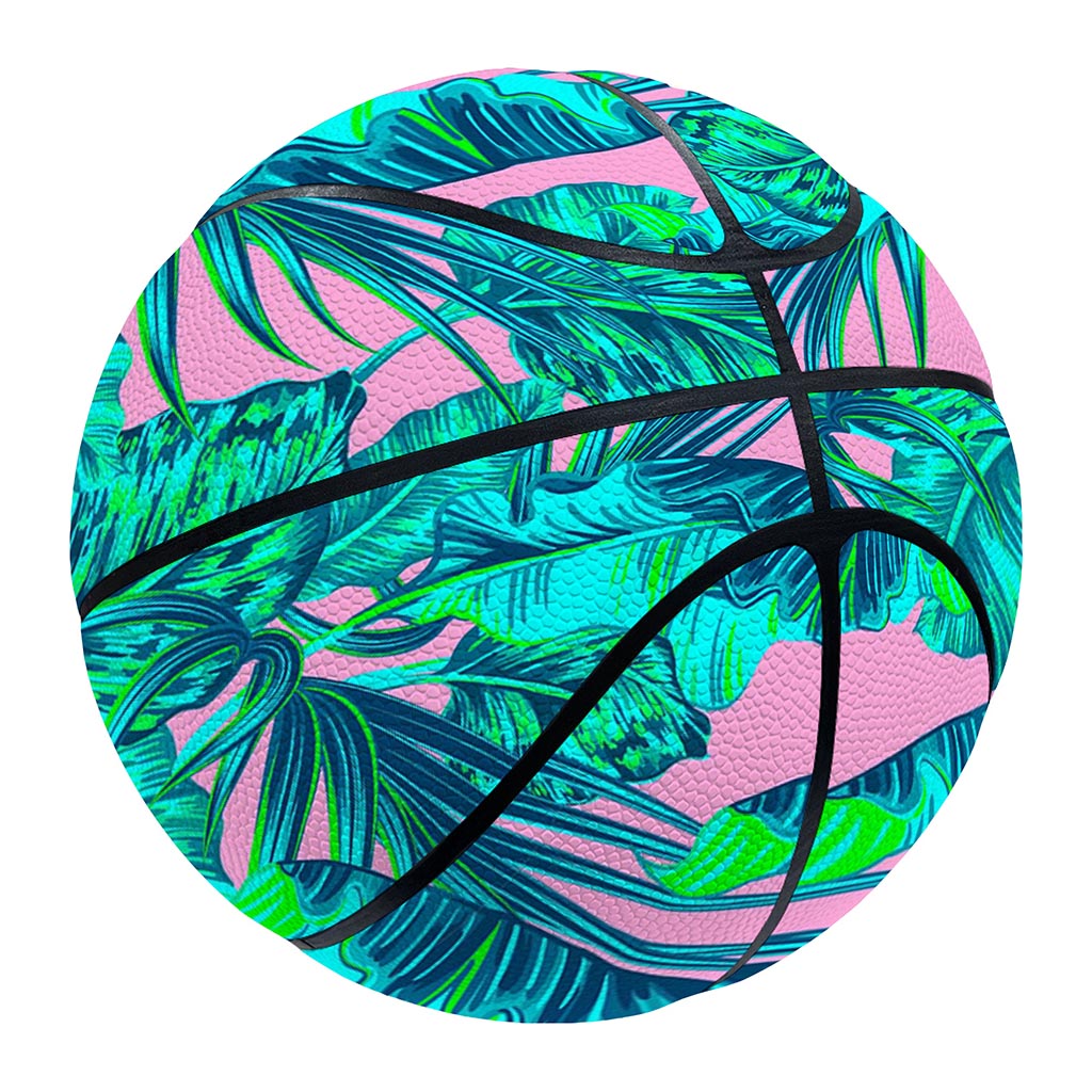 Pink Teal Tropical Leaf Pattern Print Basketball