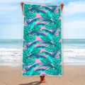 Pink Teal Tropical Leaf Pattern Print Beach Towel