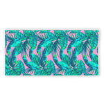 Pink Teal Tropical Leaf Pattern Print Beach Towel