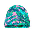 Pink Teal Tropical Leaf Pattern Print Beanie