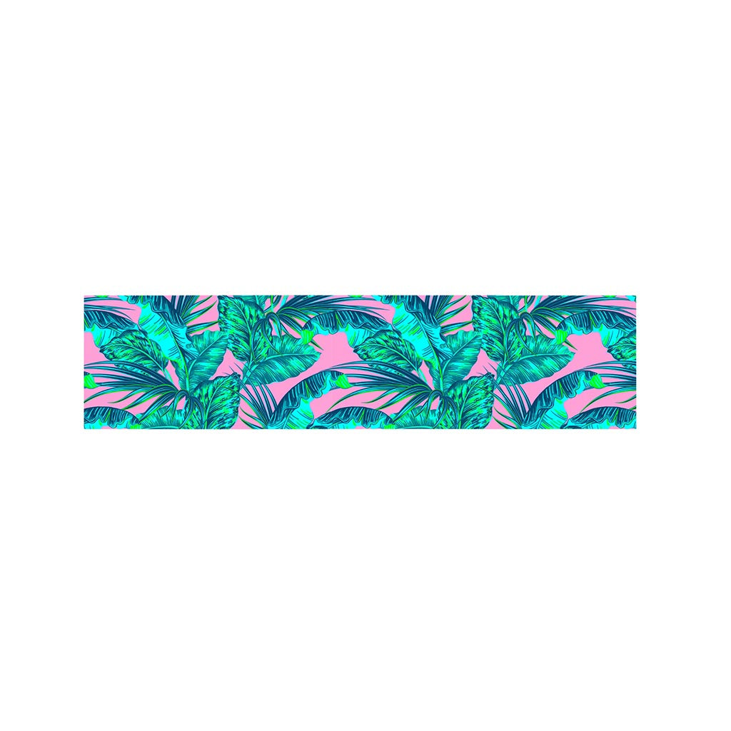 Pink Teal Tropical Leaf Pattern Print Bed Runner