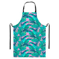 Pink Teal Tropical Leaf Pattern Print Bib Apron With Pocket