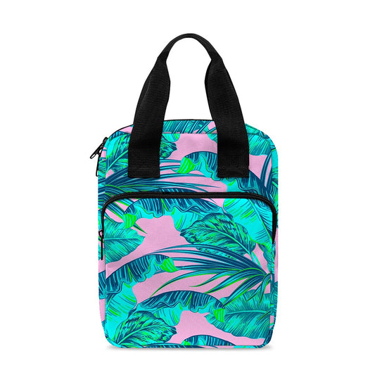 Pink Teal Tropical Leaf Pattern Print Bible Tote Bag