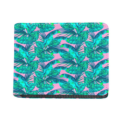 Pink Teal Tropical Leaf Pattern Print Bifold Wallet