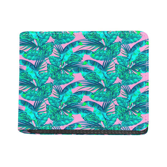 Pink Teal Tropical Leaf Pattern Print Bifold Wallet