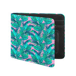 Pink Teal Tropical Leaf Pattern Print Bifold Wallet