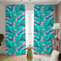Pink Teal Tropical Leaf Pattern Print Dimout Pencil Pleat Curtains